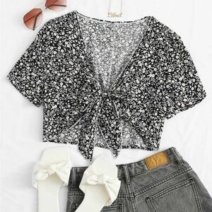 Floral tie front top